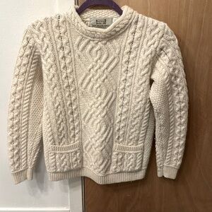 Cable knit wool sweater from Ireland, 100% merino wool. Size small, fits like xs